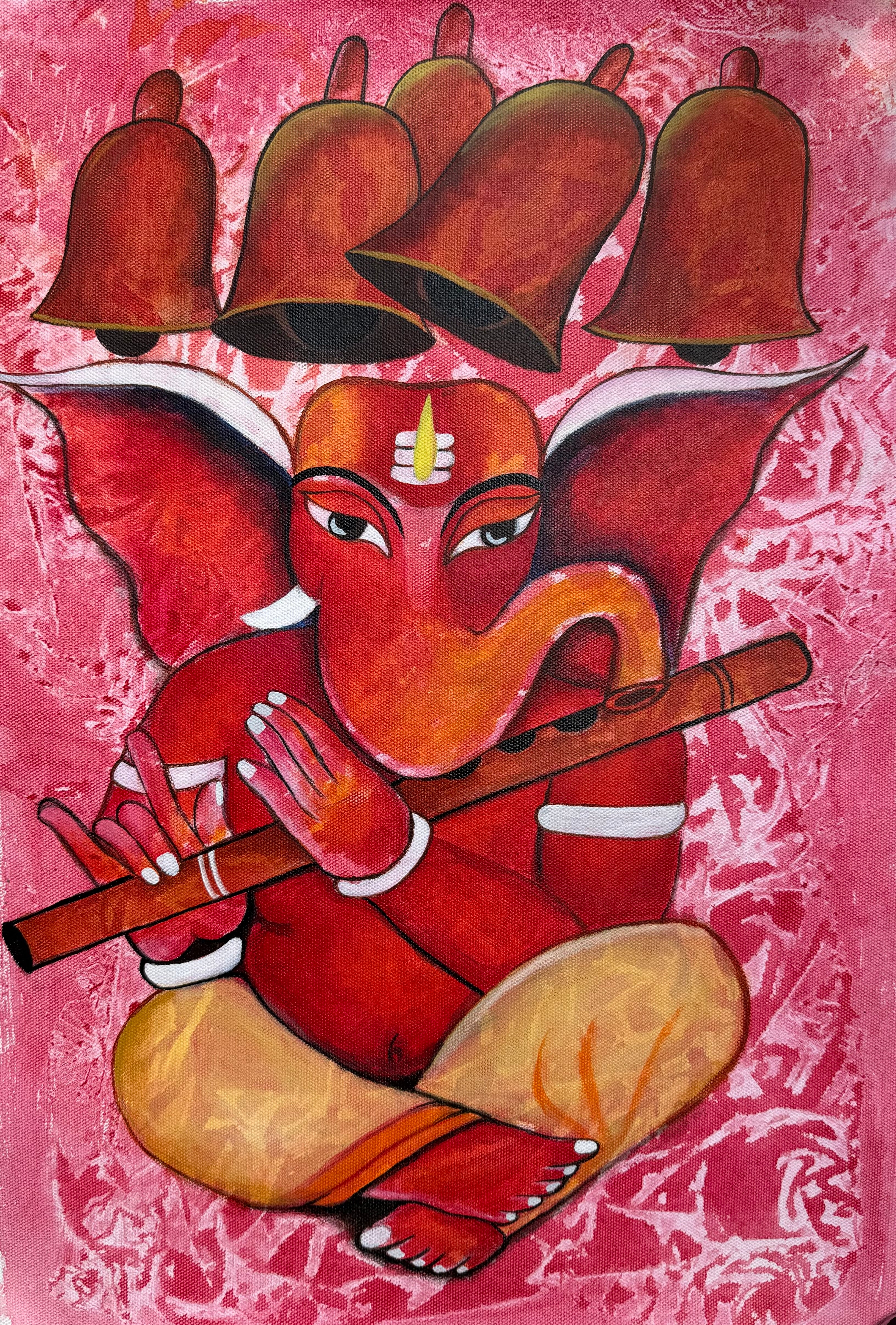 Ganesha Playing Flute Acrylic Painting