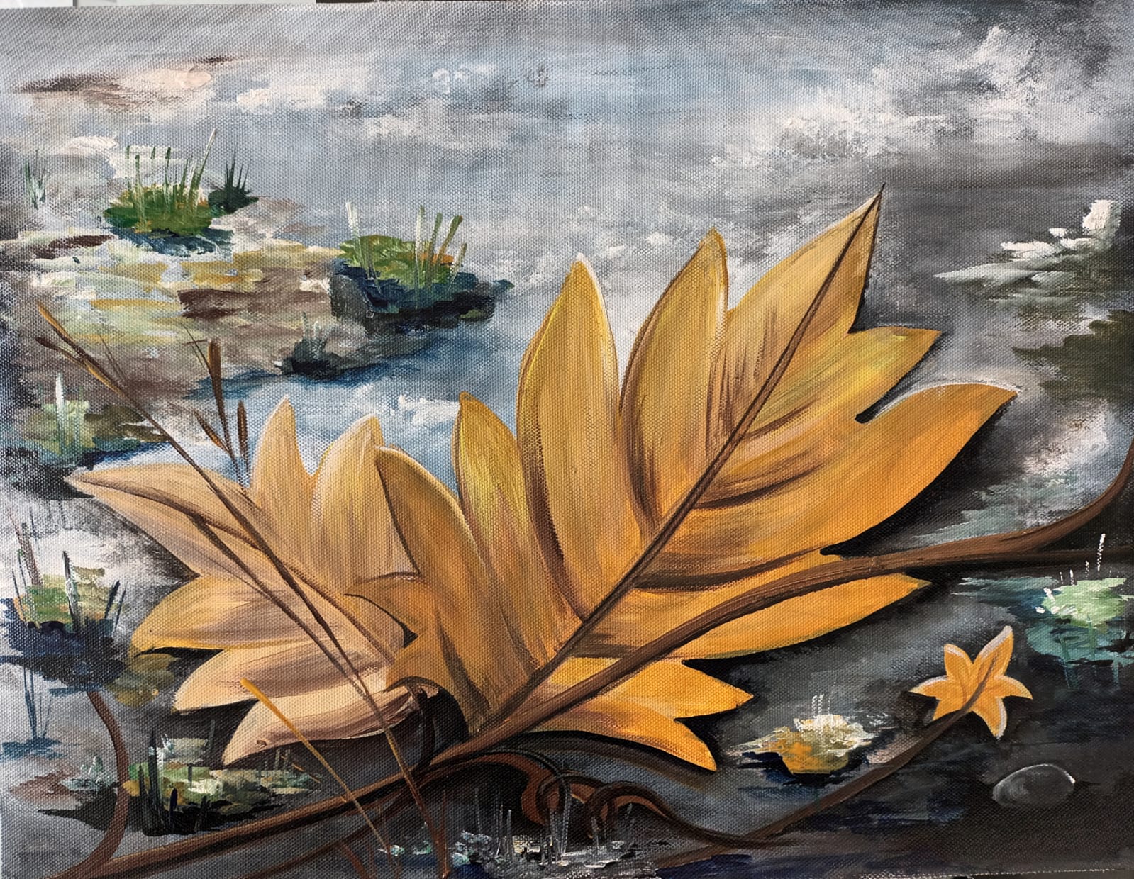 Golden Floating Leaves Painting