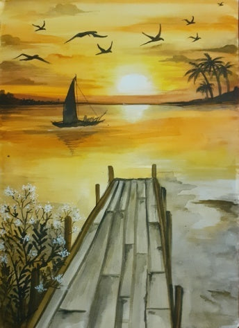 Lake View Watercolor Artwork