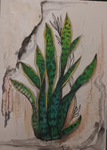 Long Green Leaves Pen Drawing Artwork