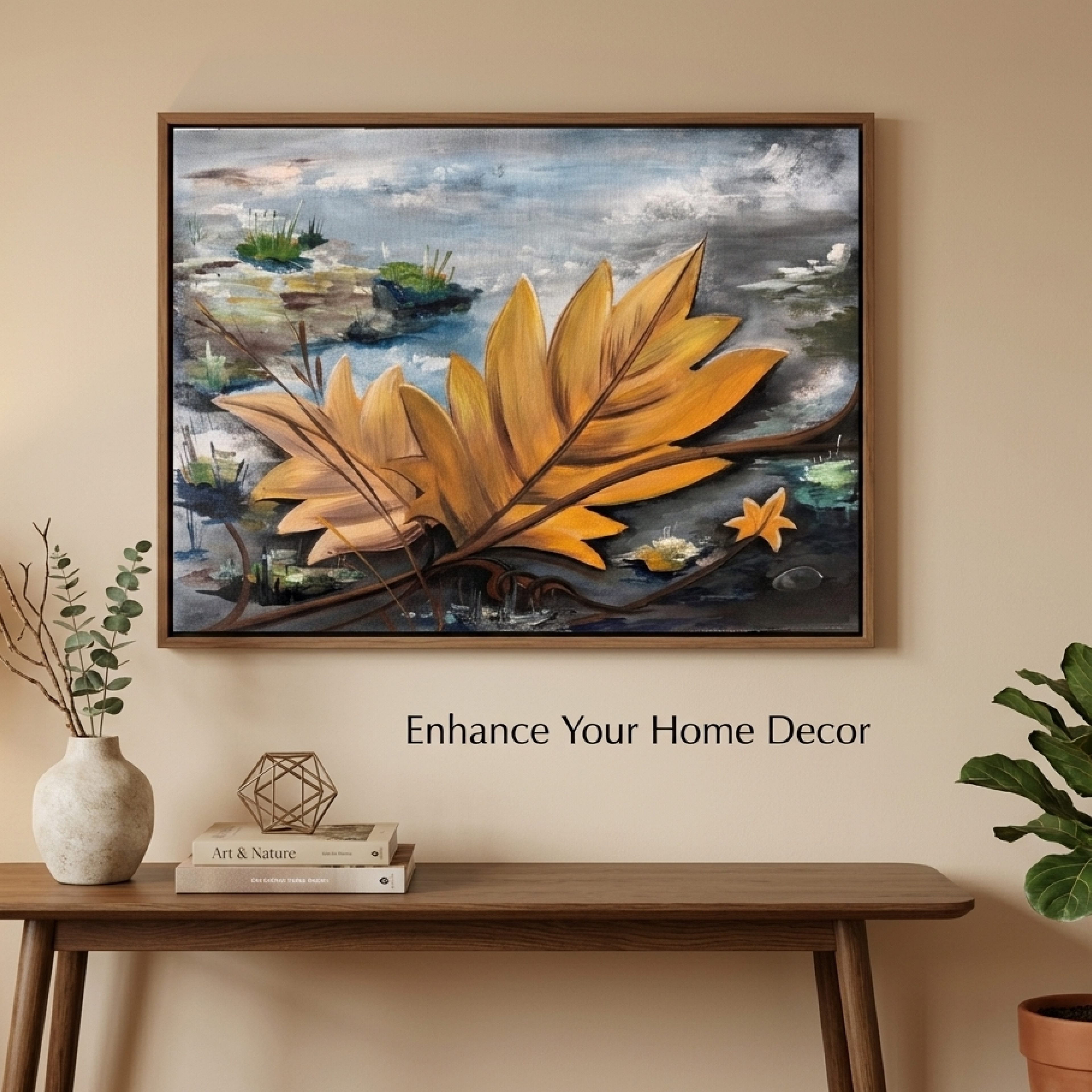 Golden Floating Leaves Painting