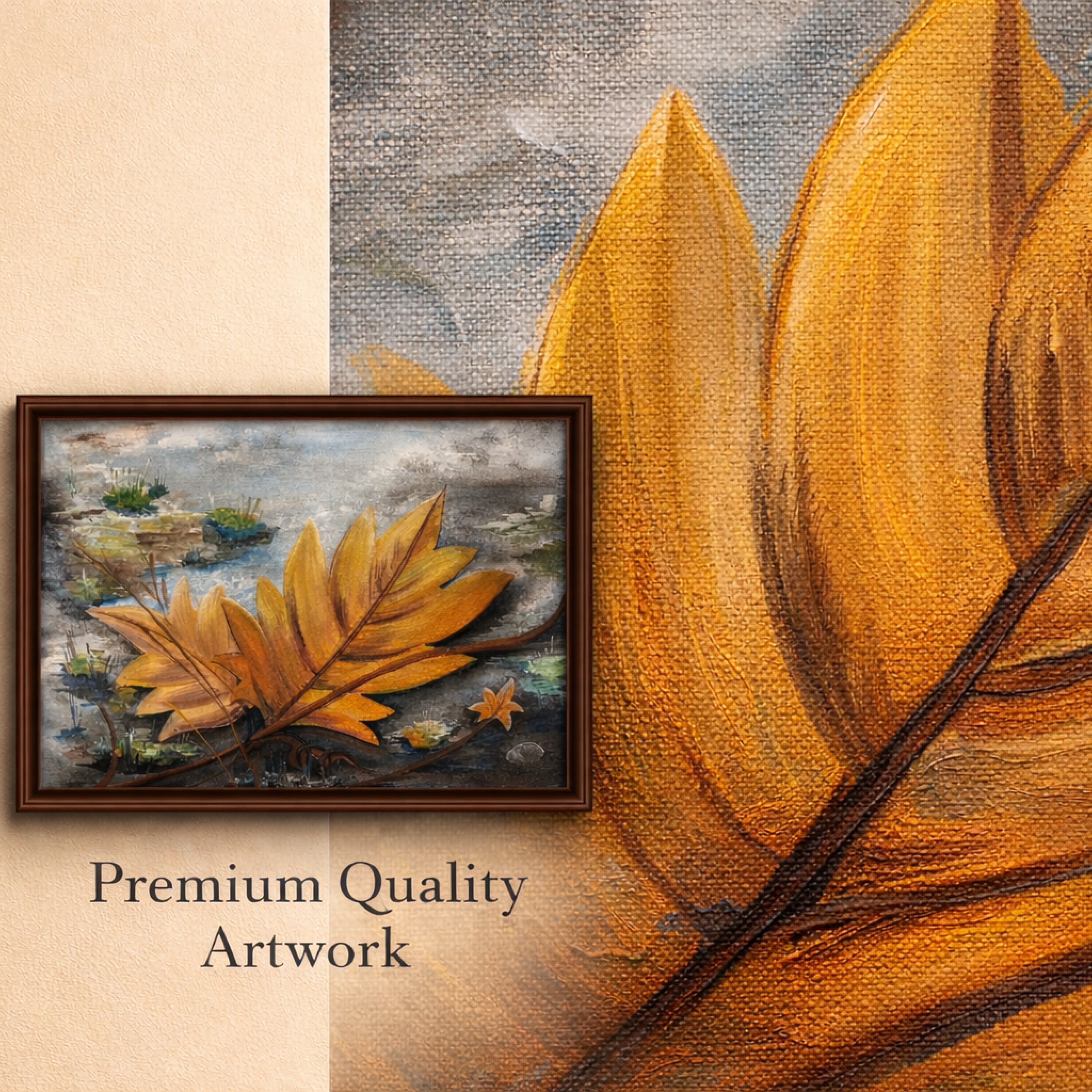 Golden Floating Leaves Painting