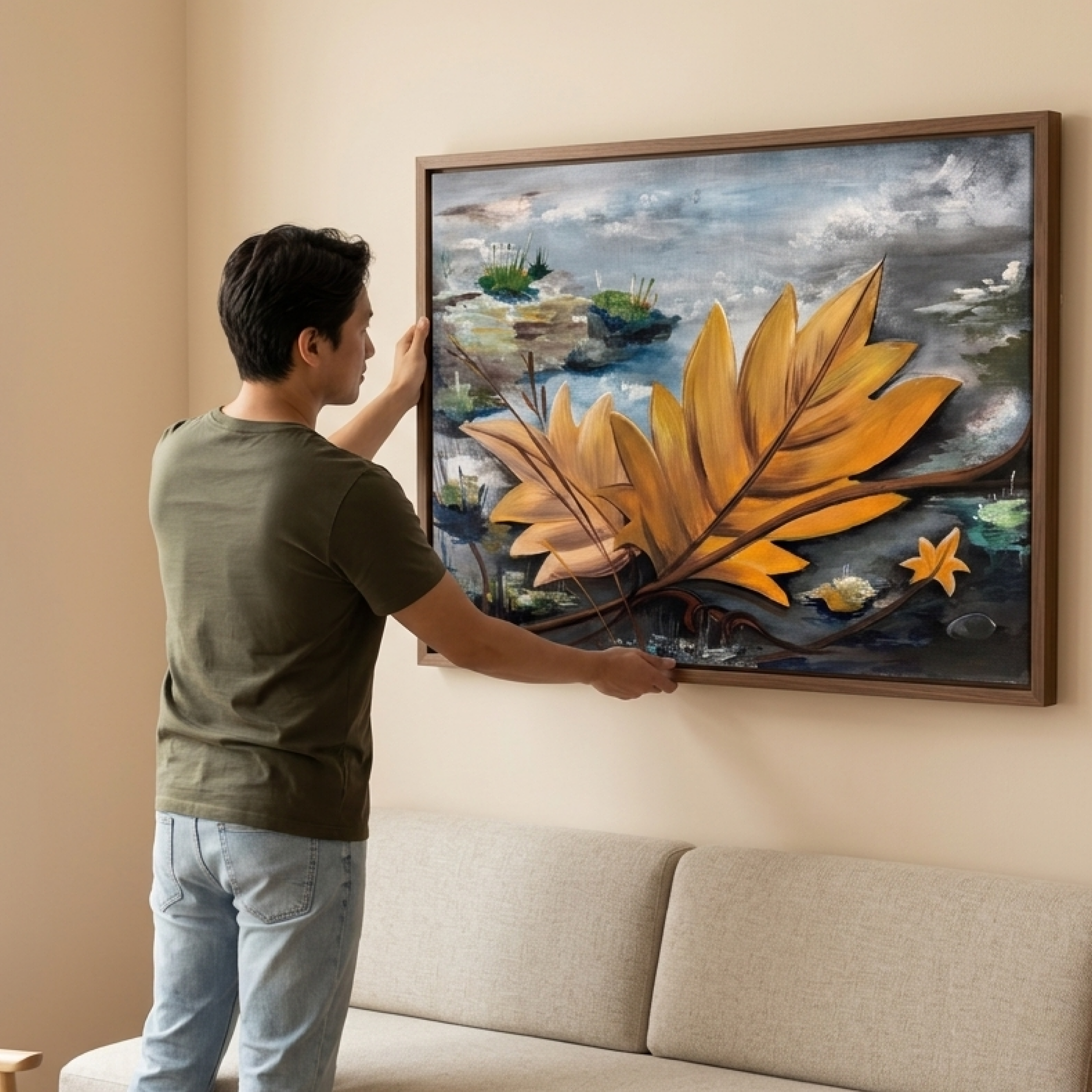 Golden Floating Leaves Painting