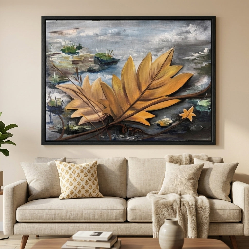 Golden Floating Leaves Painting