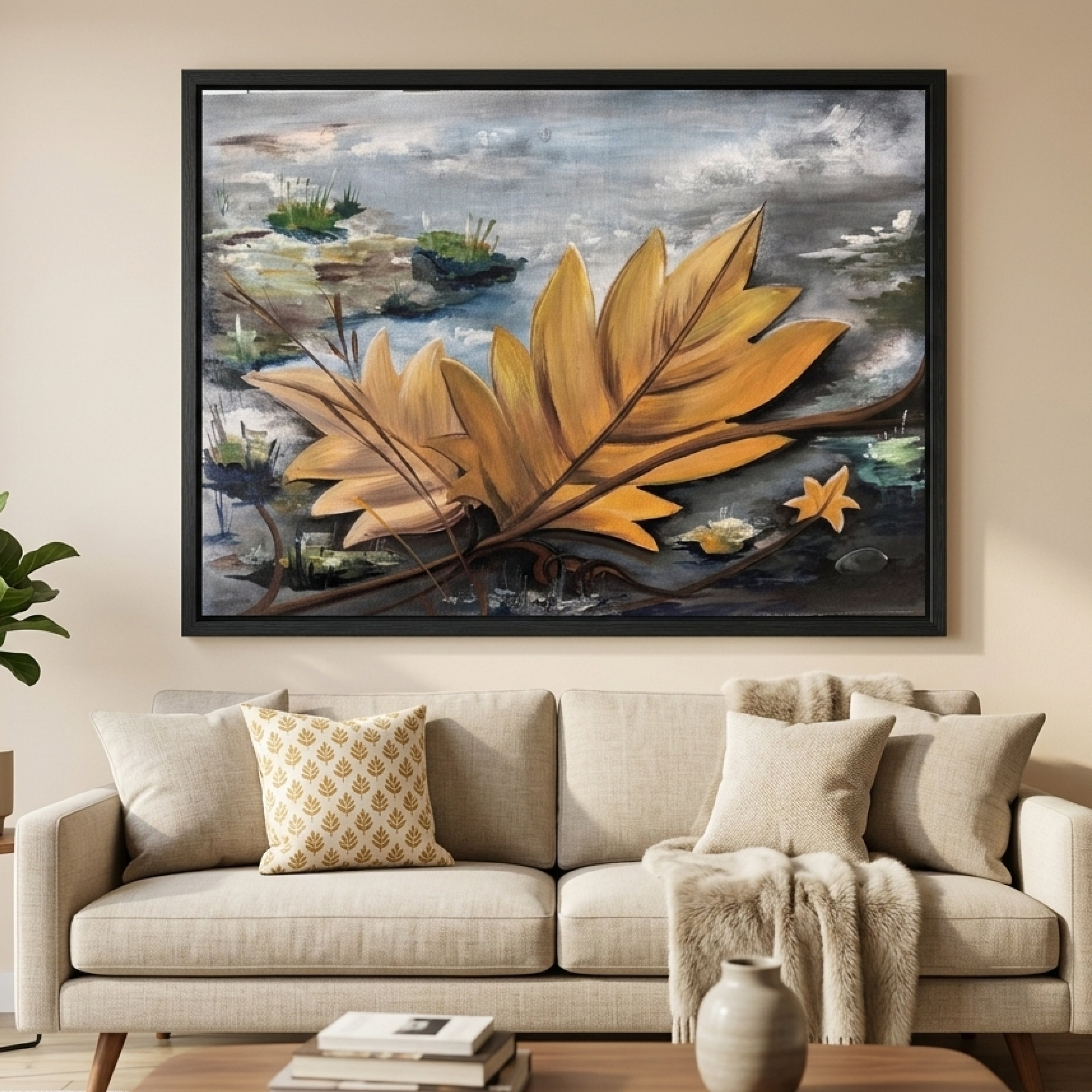 Golden Floating Leaves Painting