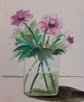 Pink Flowers Watercolor Painting