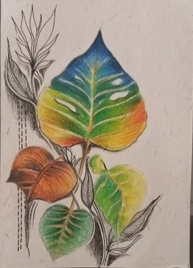 Rainbow Leaf Pen Drawing Artwork