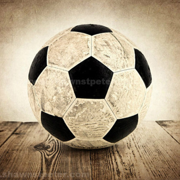 VINTAGE SOCCER BALL BARNWOOD PRINT